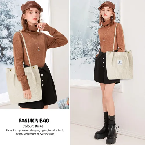 Miniatura 74 de Ayieyill - Bolsa de pana para mujer y niña, con correa de lona para colgar al hombro, bolsa con bolsillo