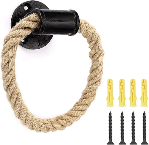 Sumnacon Toallero de cuerda de tubo industrial, toallero de metal montado en la pared, barra con herrajes, soporte de toalla de mano de hierro