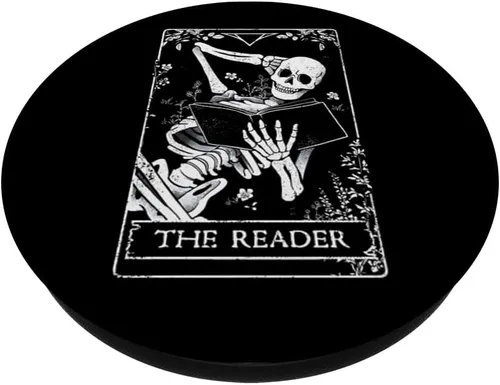 Miniatura 2 de The Reader - Tarjeta de tarot floral botánico esqueleto lectura, PopSockets intercambiables PopGrip