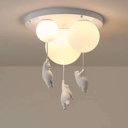 Lámpara de techo empotrada para habitación de los niños, lámpara colgante de oso polar para vestíbulo, lámpara de bola de vidrio para dormitorio,