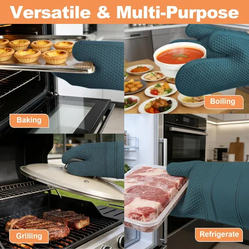 Miniatura 4 de YUTAT Silicone Oven Mitts,Heat Resistant 500F Kitchen Mitts 2PCS,Waterproof Cooking Gloves with Soft Polyester Filling for Kitchen Cooking Baking