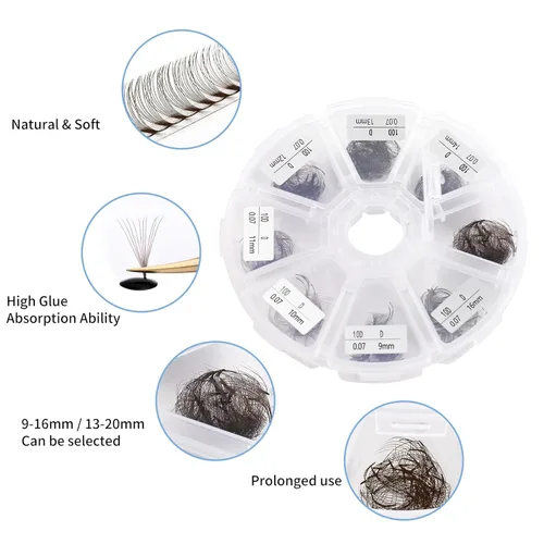 Miniatura 5 de Extensiones de pestañas postizas de volumen 10D Marrón Abanicos prefabricados 500 PIEZAS 0.07mm 9-16mm Mezclado C/D Rizo Varilla corta Extensiones