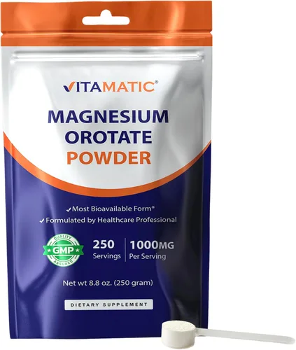 Vitamatic Orotato de magnesio 1000 mg por porción apoya la salud muscular, las articulaciones y el corazón, 8.82 oz - 250 porciones
