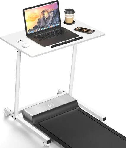 Miniatura 10 de Eocnrhe Escritorio de caminadora, escritorio móvil de pie pequeño con ruedas para almohadilla para caminar, mesa portátil para laptop, mesa rodante
