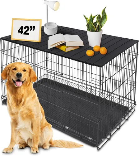 Miniatura 9 de Decoración de jaula de perro de metal con imanes para jaula de 36 pulgadas, decoración de jaula de aluminio plegable para perros, mesa decorativa