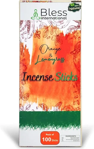 Bless-International Orange and Lemongrass - Varillas de incienso 100% naturales, hechas a mano, sumergidas a mano, orgánicas, sin productos químicos