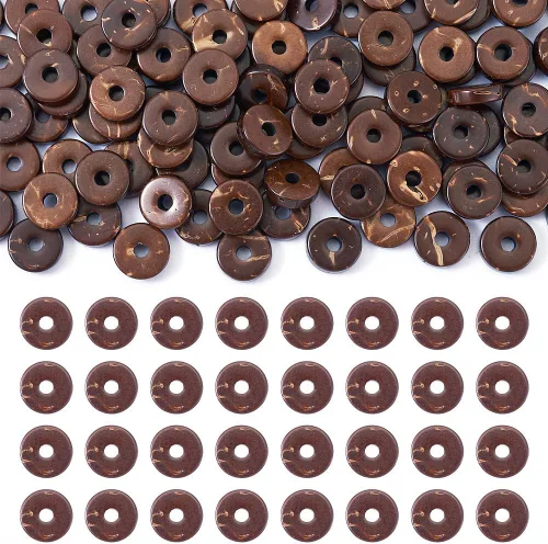 Miniatura 10 de Fashewelry 100 cuentas espaciadoras planas redondas de coco de 0.315 pulgadas (0.354 in), cuentas sueltas para hacer joyas de bricolaje con agujero