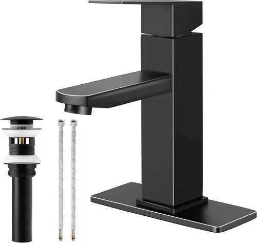 Miniatura 12 de Herogo - Grifo de lavabo de baño sin contacto, sensor automático, color negro mate, cascada de acero inoxidable, con drenaje desplegable de latón
