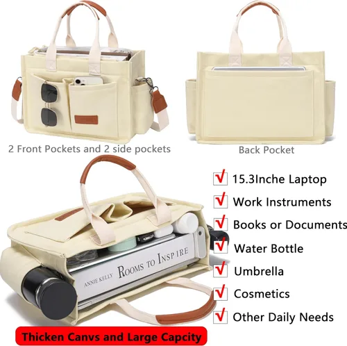 Miniatura 2 de Bolso de mano para mujer con compartimentos, bolso grande de lona para mujer, bolso cruzado de trabajo, portátil, bolsa de libros, bolsos de hombro