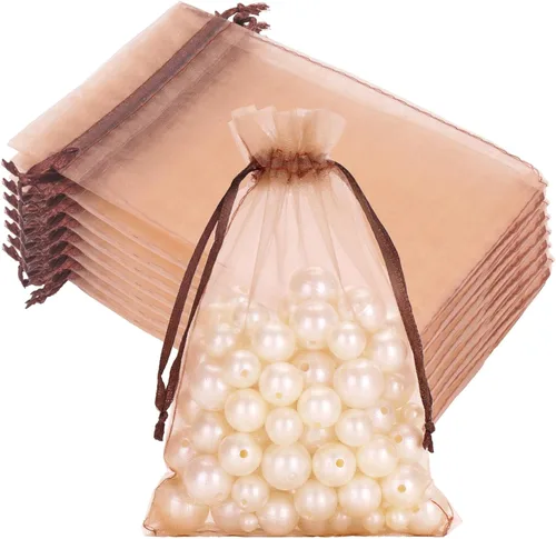 Miniatura 31 de Joycraft 50 bolsas de organza, bolsas de tul transpirables doradas de 4 x 6 pulgadas con cordón, bolsa de malla transparente para recuerdos de boda