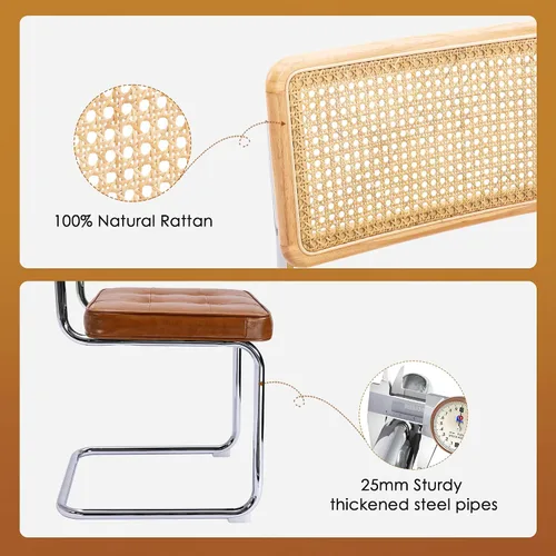 Miniatura 3 de ONEVOG Juego de 2 sillas de comedor de piel sintética, sillas de cocina modernas de mediados de siglo con respaldo de ratán natural y patas de metal