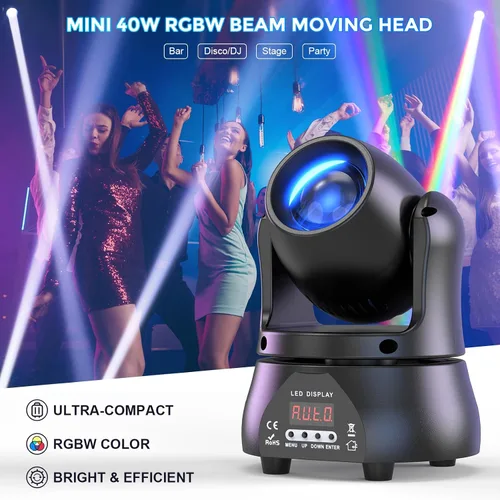 Miniatura 2 de 2PCS 40W LED de cabeza móvil luz RGBW haz iluminación escenario focos con sonido DMX activado modo automático para fiestas, pista de boda, banda