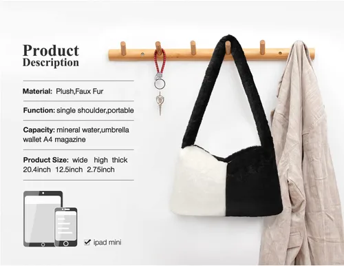 Miniatura 2 de Bolso de mano mullido Y2K Bolso de hombro esponjoso para mujer, bolso de felpa grande, lindo bolso de piel sintética para mujer para otoño e invierno