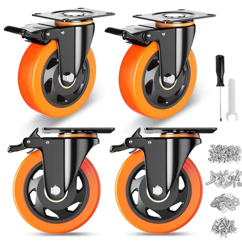 Ruedas giratorias de 4 pulgadas, juego de 4 ruedas, ruedas resistentes con freno de 2200 libras, ruedas giratorias industriales con bloqueo para