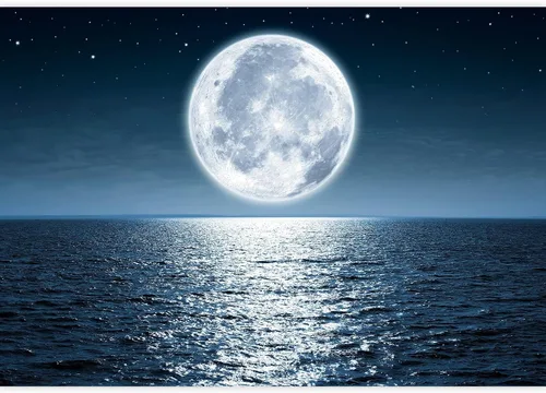 Miniatura 2 de wall26 Mural de pared extraíble Luna llena que se levanta sobre el océano vacío por la noche con espacio de copia, papel tapiz grande autoadhesivo