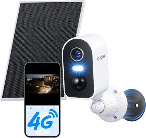 KKB Cámara de seguridad celular 4G LTE magnética, sin WiFi, cámaras de seguridad solar para exteriores, SIM incorporada, cámara de batería