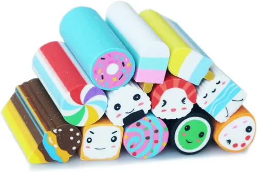 Miniatura 2 de Borradores de comida, paquete de 12 borradores de sushi, postres, borradores de mascotas para niños, lindos y divertidos, suministros escolares
