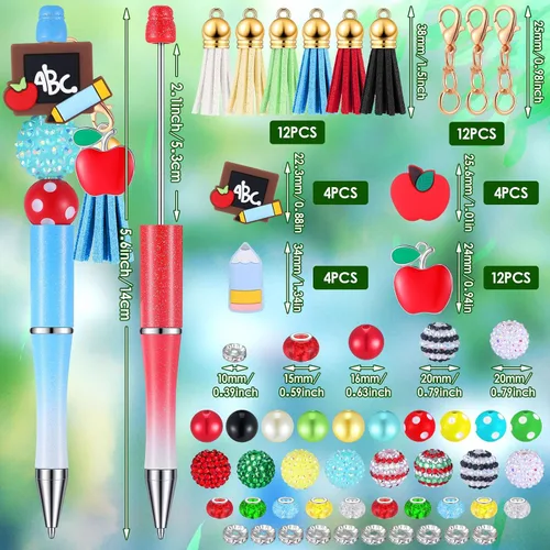 Miniatura 3 de Jutom 12 Bolígrafos de Maestro con Cuentas con 50 Cuentas Coloridas 12 Borlas 12 Colgantes Cuenta Focal de Silicona para Kit de Manualidades DIY