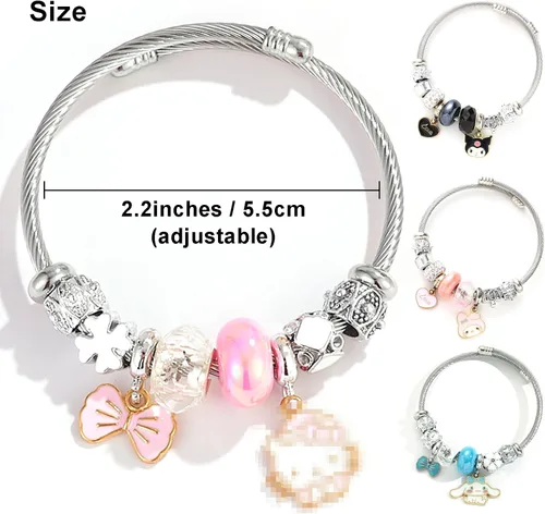 Miniatura 5 de Juego de 4 pulseras kawaii con cuentas, lindas pulseras de dibujos animados para mujeres y niñas, pulseras de amistad a juego, Cristal, cristal