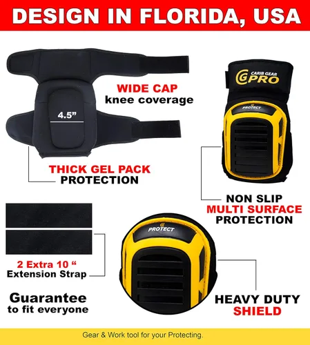 Miniatura 6 de CARIB GEAR PRO USA Rodilleras de Trabajo para Hombres y Mujeres de Construcción de Doble Gel Resistente con Correas Antideslizantes para Pisos