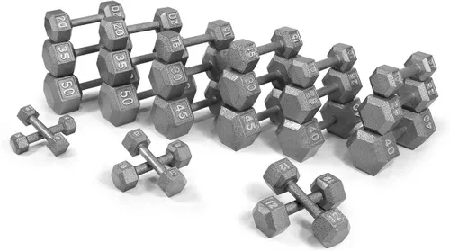 Miniatura 19 de WF Athletic Supply Juego de mancuernas de hierro fundido, juego de mancuernas hexagonales sólidas, color gris, entrenamiento de fuerza, pesas libres