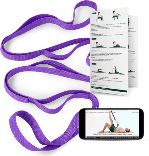Trideer Stretching Strap with Loops & Leg Lifter, Non-Elastic PT-Style Physical Therapy Strap for Knee Replacement Rehab, Hamstring, Calf & Back
