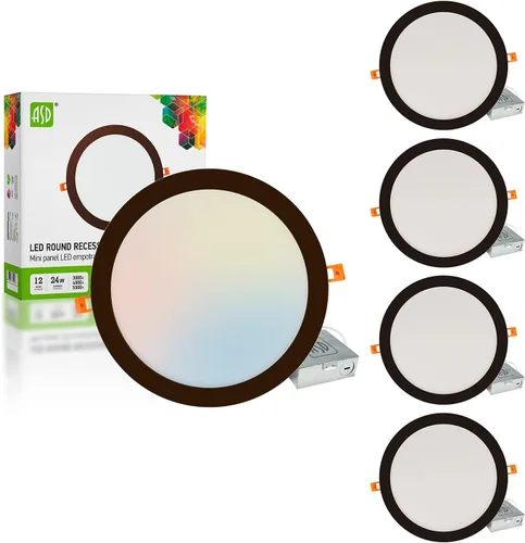 Miniatura 24 de ASD Paquete de 6 luces LED empotrables de 4 pulgadas, 12 W, 5 CCT 2700K-5000K CRI90+, luces de techo regulables ultrafinas con clasificación IC