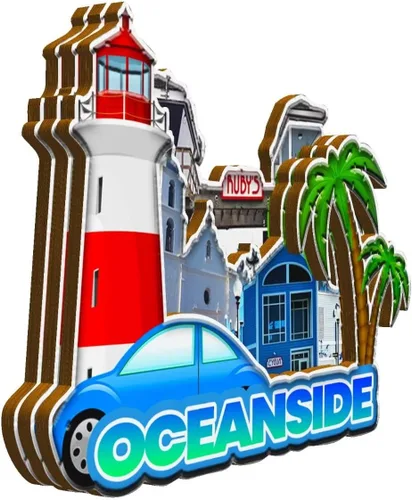 Miniatura 2 de Oceanside California USA - Imán de madera para nevera, monumentos en 3D, recuerdos coleccionables, decoración hecha a mano, 1396