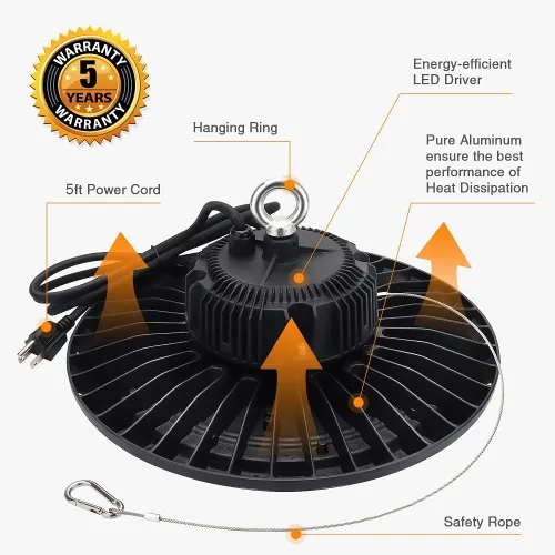 Miniatura 5 de Luz LED de alta bahía UFO de 100 W, 15000 lm, 5000 K, IP65, UL Aprobada, cable de 5 pies con enchufe de EE. UU. Alternativa a 400 W MH/HPS