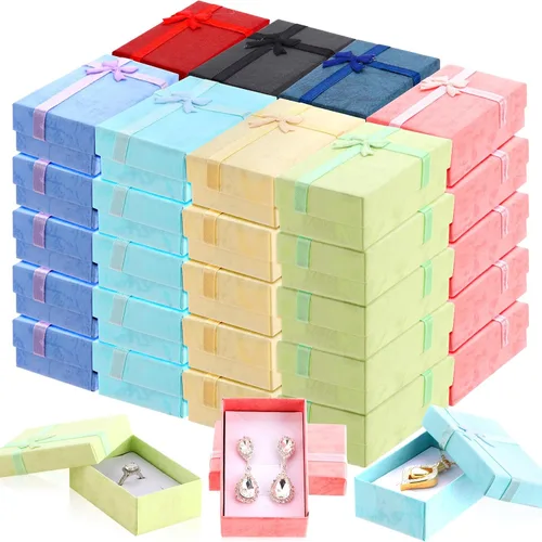 Miniatura 7 de Batiyeer Juego de cajas de regalo de joyería, cajas de cartón de regalo pequeñas vacías para embalaje de joyas con lazo de cinta para aniversarios