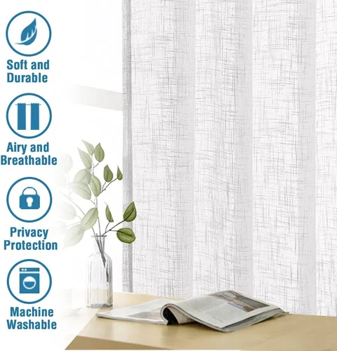 Miniatura 7 de H.VERSAILTEX Cortinas de mezcla de lino – Cortinas de lino natural texturizado con pestaña superior para sala de estar, filtrado de luz de bajo