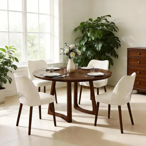 Miniatura 9 de GarveeHome Juego de 4 sillas de comedor de cuero tapizadas de poliuretano con patas de madera, respaldo de ala, sillas de cocina de madera
