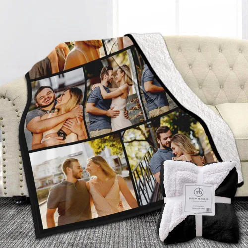 Miniatura 12 de Manta de fotos personalizada de forro polar, suave, cálida, mullida, regalos personalizados para parejas, novio, novia, manta con fotos 4 fotos