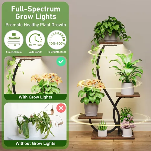 Miniatura 3 de BACEKOLL Soporte para plantas de interior con luces de crecimiento, estante para plantas en forma de S, soportes de esquina iluminados para cultivo