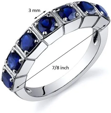 Miniatura 3 de Peora Anillo de plata de ley con 7 piedras de zafiro sintético y media eternidad, tallas 5 a 9