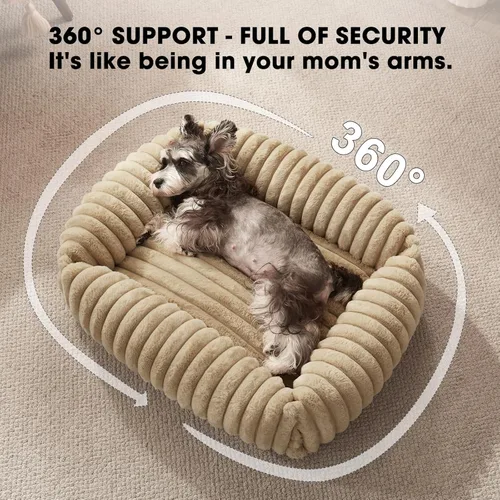 Miniatura 9 de FURTIME Cama para perros de tamaño mediano, cama ortopédica lavable para mascotas con funda extraíble, rectangular, suave, relajante, para Beige