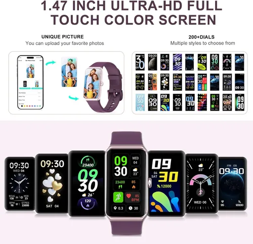 Miniatura 2 de Monitor de actividad física, reloj de fitness con frecuencia cardíaca 24/7, oxígeno en sangre, presión arterial, relojes inteligentes con más de 100