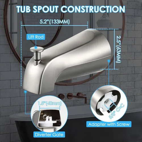 Miniatura 4 de Enhon Boquilla de bañera con desviador, repuesto de boquilla de grifo de bañera deslizante, conexión de tubo de cobre de 1/2, fácil de instalar