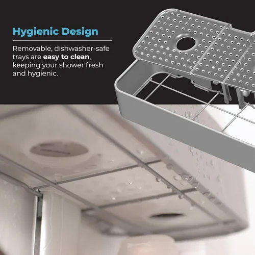 Miniatura 7 de ShowerSMART Organizador de ducha higiénico resistente a la corrosión, organizador de baño colgante con estantes ajustables, bandejas fáciles