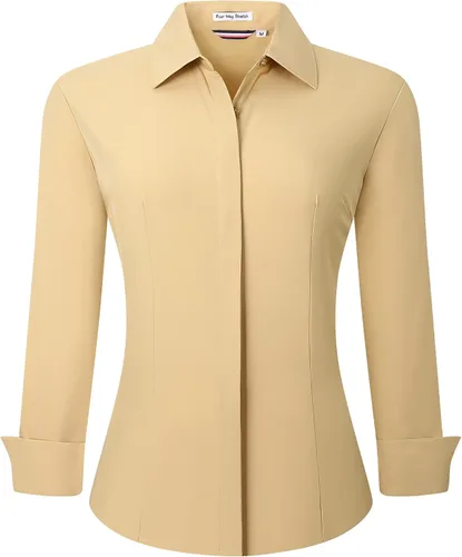 Miniatura 25 de Alex Vando Camisas de vestir para mujer, sin arrugas, ajuste regular, manga larga, elástica, camisa de trabajo