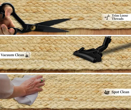 Miniatura 4 de Natural Jute Collection - Alfombra cuadrada de 3 x 3 pies, alfombra de yute trenzada a cuadros multicolor de 0.27 pulgadas de grosor, ideal