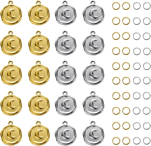 Miniatura 13 de 10pcs Gold Plated Stainless Steel Charms + 10pcs Steel Color Butterfly Charm Pendant Bulk with 40pcs Jump Rings