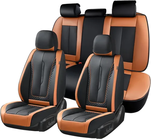 Miniatura 37 de Coverado Juego completo de fundas de asiento de automóvil, fundas rojas para asientos delanteros y traseros, de piel de napa impermeable, cojín