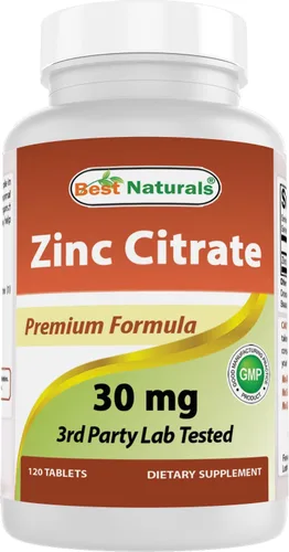 Best Naturals Suplementos de zinc de 30 mg (como citrato de zinc), vitaminas de zinc para adultos, apoyo inmunológico, 120 tabletas (120 unidades