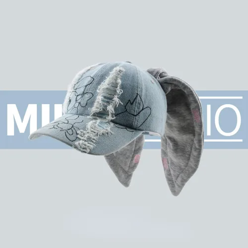 Miniatura 3 de Y2k - Gorros de mezclilla con orejas de conejo, trajes de Kpop para mujer, gorra de béisbol de hip-hop, gorras grunge para niñas