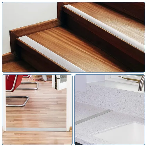 Miniatura 7 de Tira de transición de suelo autoadhesiva, tira de cubierta plana laminada para el suelo, tira divisora plana de vinilo de 2 pulgadas de ancho, Gris