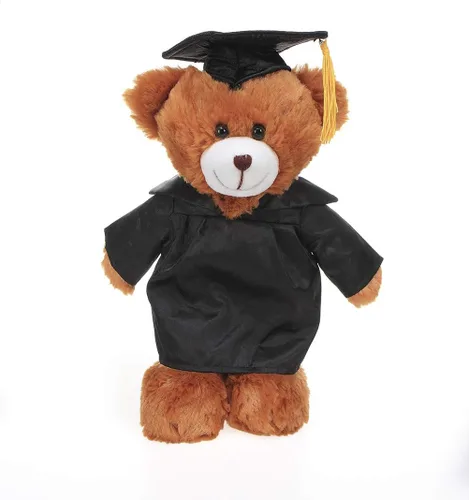 Plushland Peluche de oso marrón, regalos para el día de graduación, texto personalizado, nombre o logotipo de tu escuela en el vestido, lo mejor