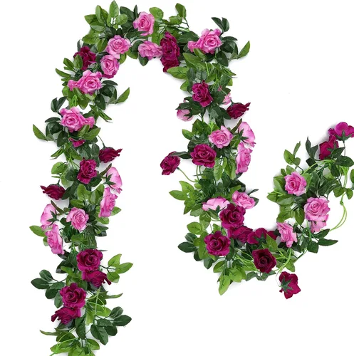 Miniatura 8 de Floweroyal Paquete de 2 guirnaldas de flores artificiales de 15.8 pies, flores de seda falsas de hiedra rosa para colgar en el arco de boda, fiesta