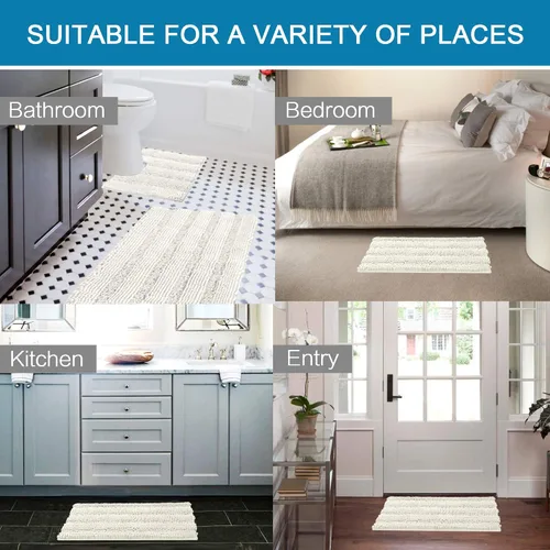 Miniatura 443 de H.VERSAILTEX Tapetes de baño antideslizantes para baño, alfombras de baño extragruesas de felpilla a rayas, tapetes de baño de 47" x 17", alfombras