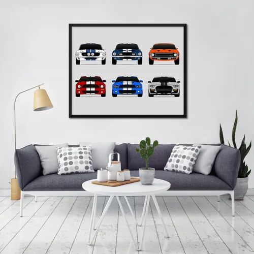 Miniatura 3 de Custom Car Posters Póster hecho a mano compatible con Shelby Mustang GT500 Generations e impresión de Ford Shelby GT500 (arte de pared multicolor)